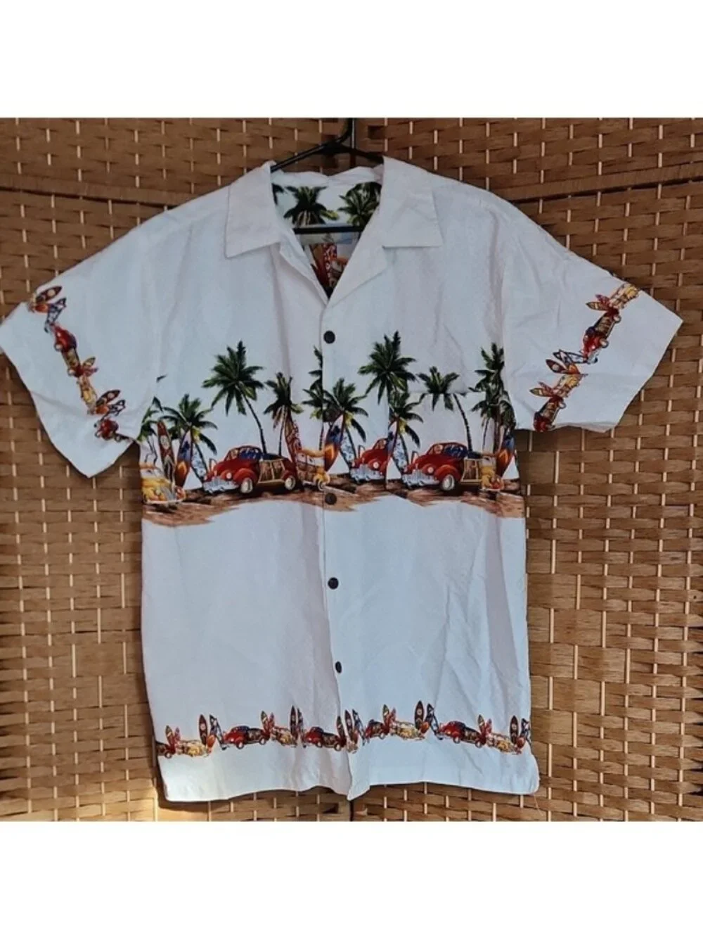 HIGH SURF, Tropical Hawaiian Surfing Palm Trees, Print Men's Vacation Shirt 2X - Picture 1 of 8